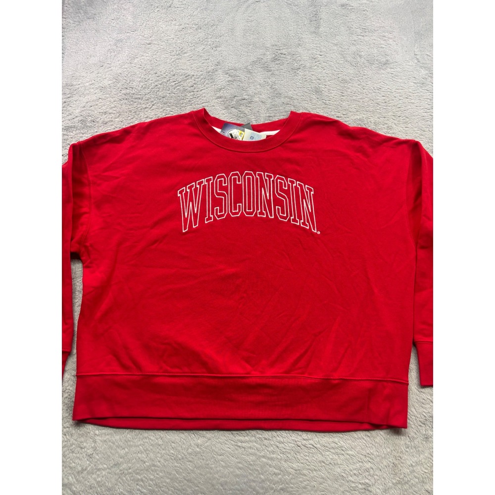 Wisconsin Badgers Crewneck Sweatshirt Red Embroidered Men 2XL New